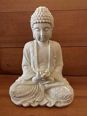 Lotus Buddha Statue Shimmer Stone Engraved Meditation Decor 10” Zen Sculpture